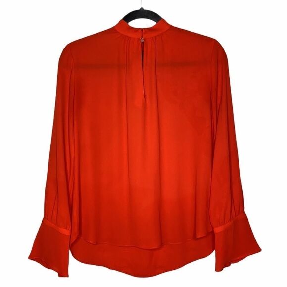 Ann Taylor High Neck key Hole Blouse Orange XS - Picture 3 of 10